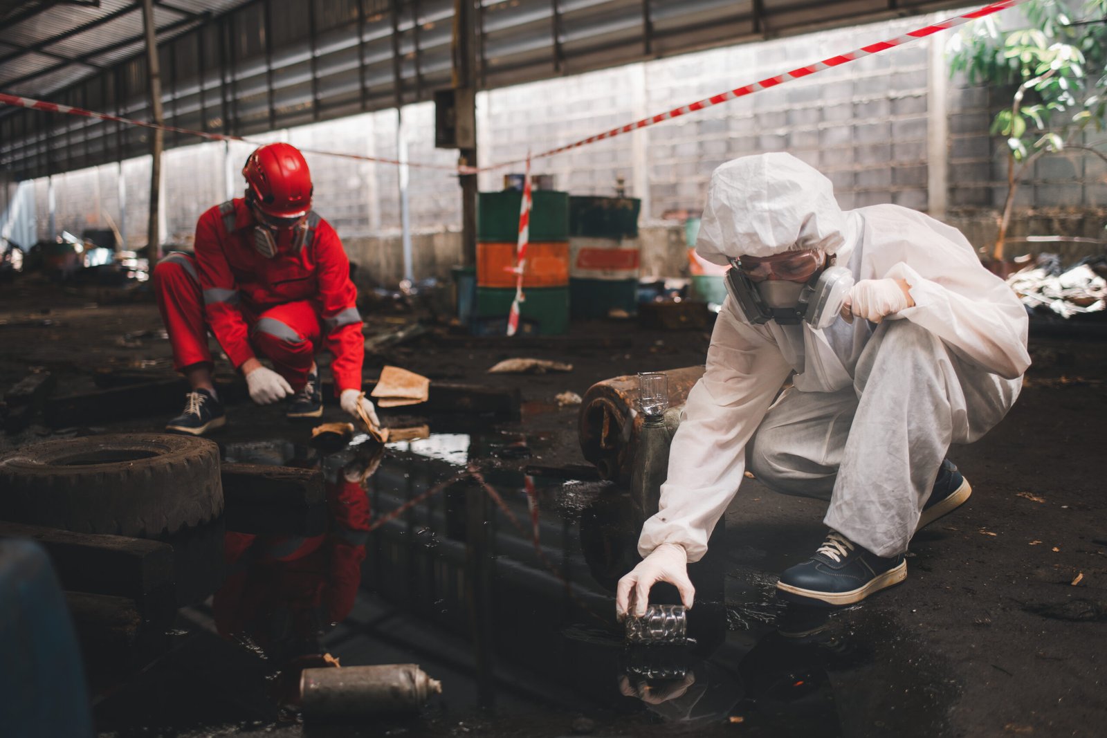 A close-up view of gloved hands being sanitized with a spray bottle, highlighting cleanliness.